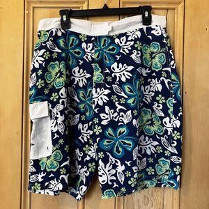 Jimmy'z Mens Vintage 90s Floral Swim Trunks Board Shorts Size 34 Blue SP EXC